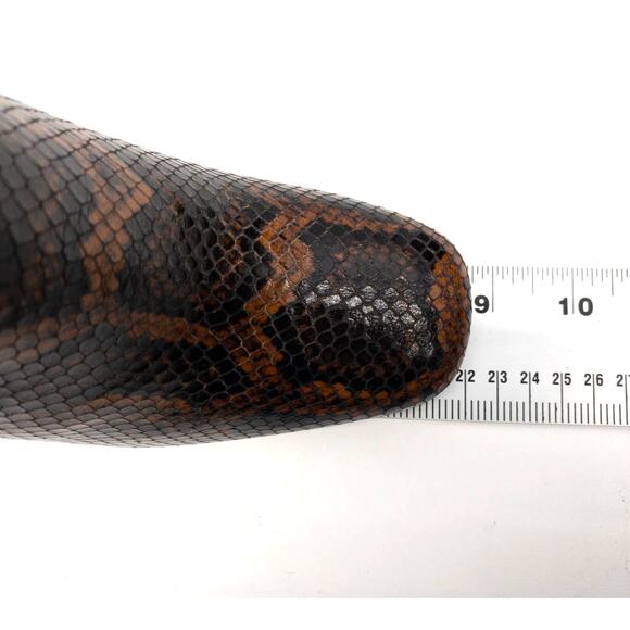 Ash Brown Snake Python Jade Square Toe Leather Block Heel Calf Boots 36 US 5 - Picture 12 of 15
